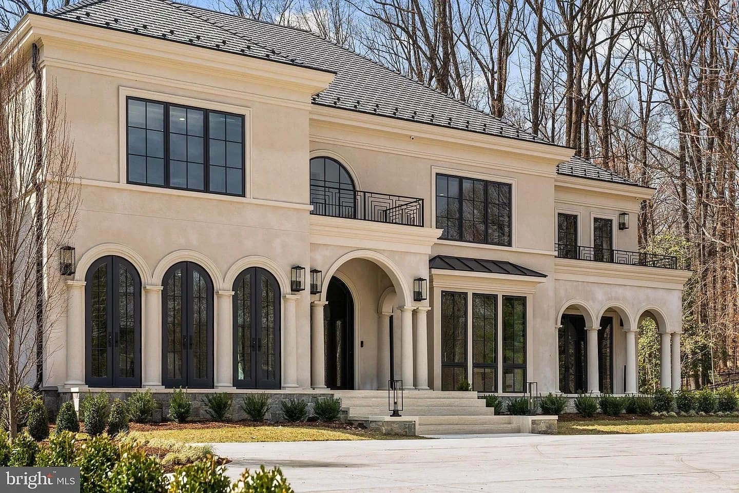 Front exterior arched entry of the Bethesda Custom Modern Home in Bethesda, Maryland