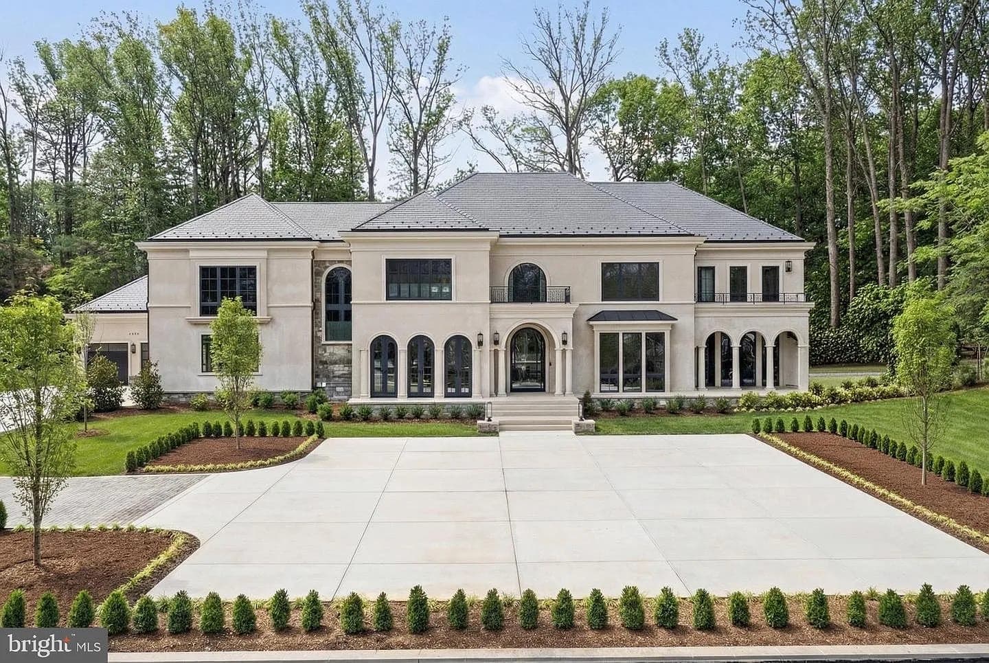 Front exterior and driveway of the Bethesda Custom Modern Home in Bethesda, Maryland